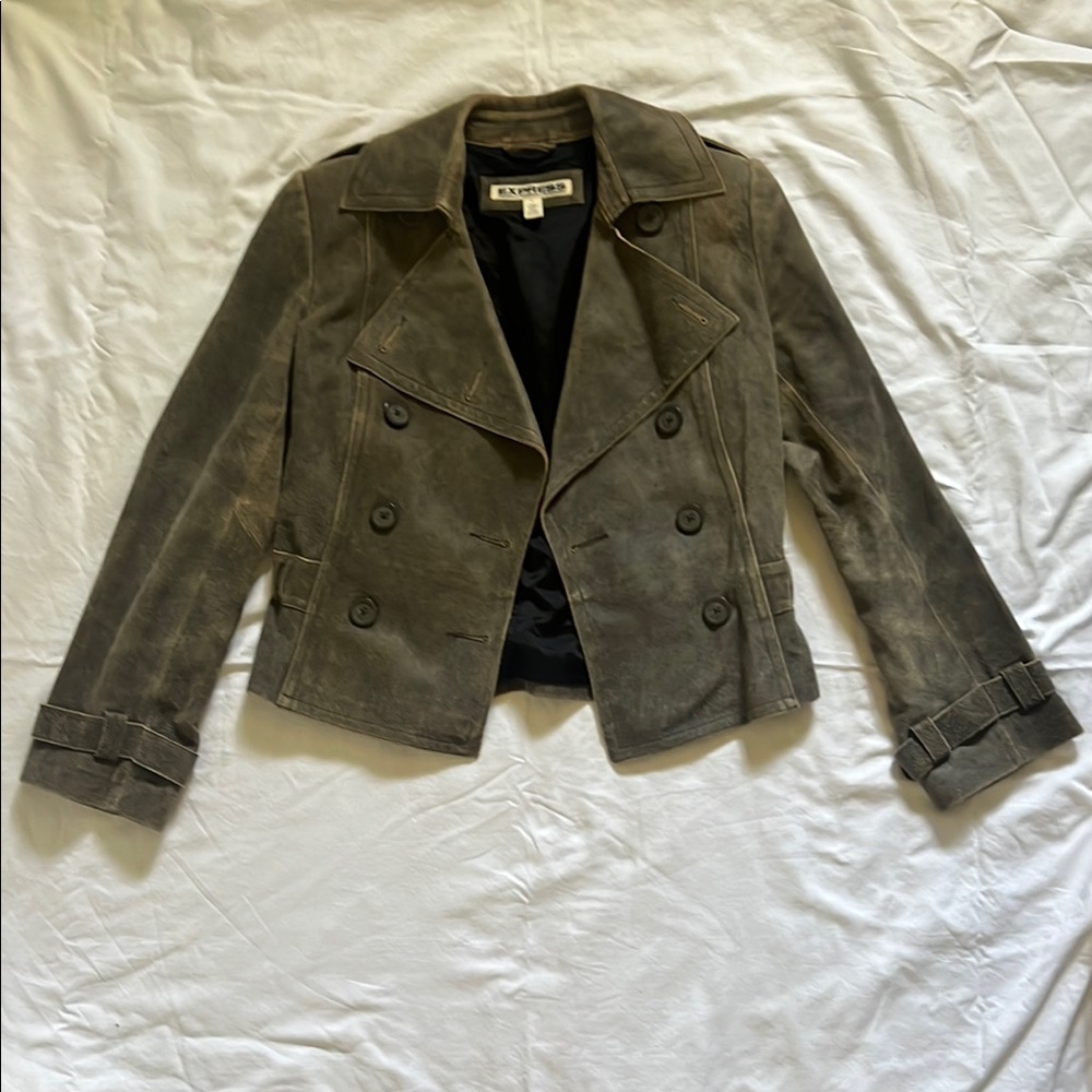 Express Women's Brown Double-Breasted Leather Jacket